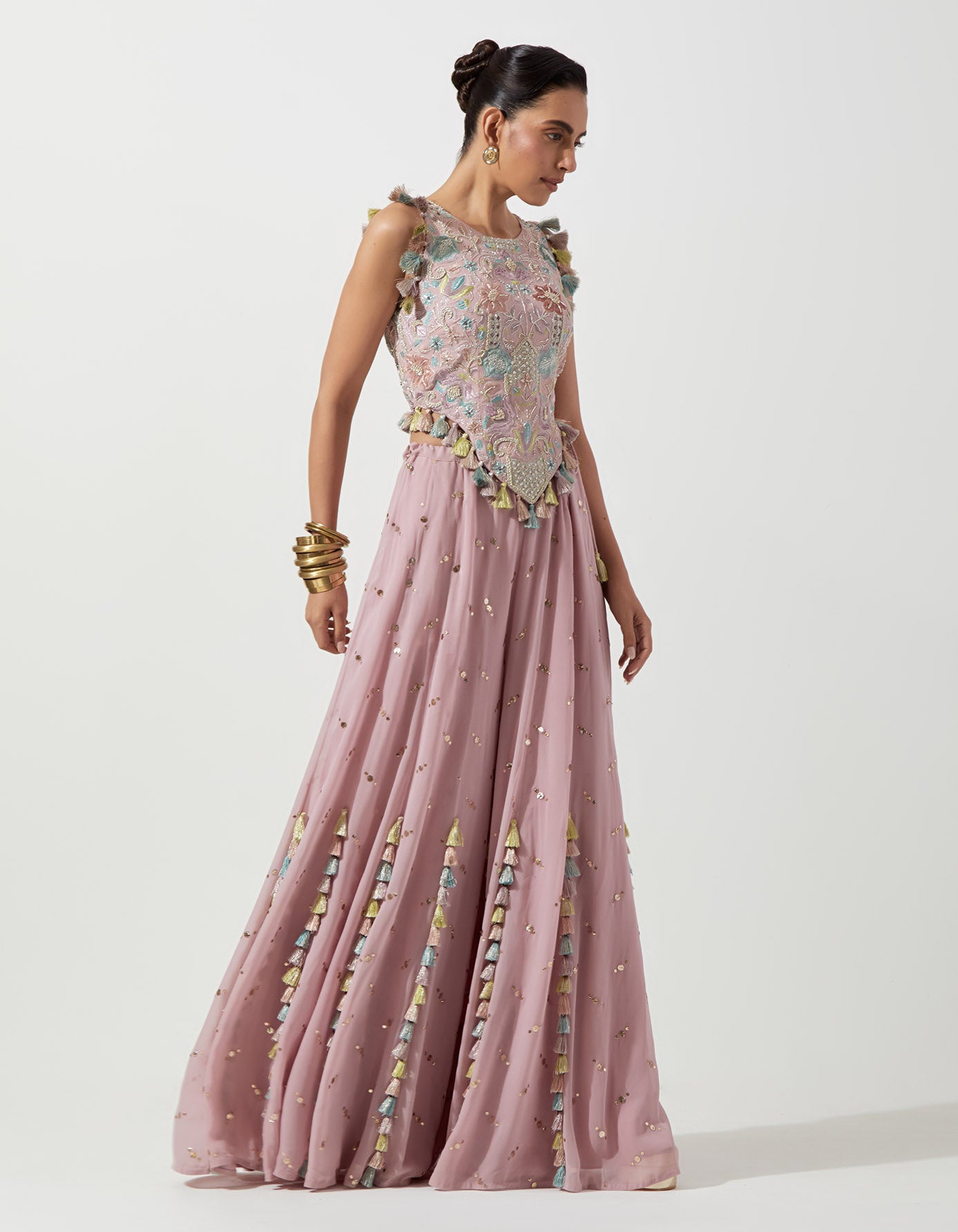 Lilac Georgette Embroidered Choli And Sharara
