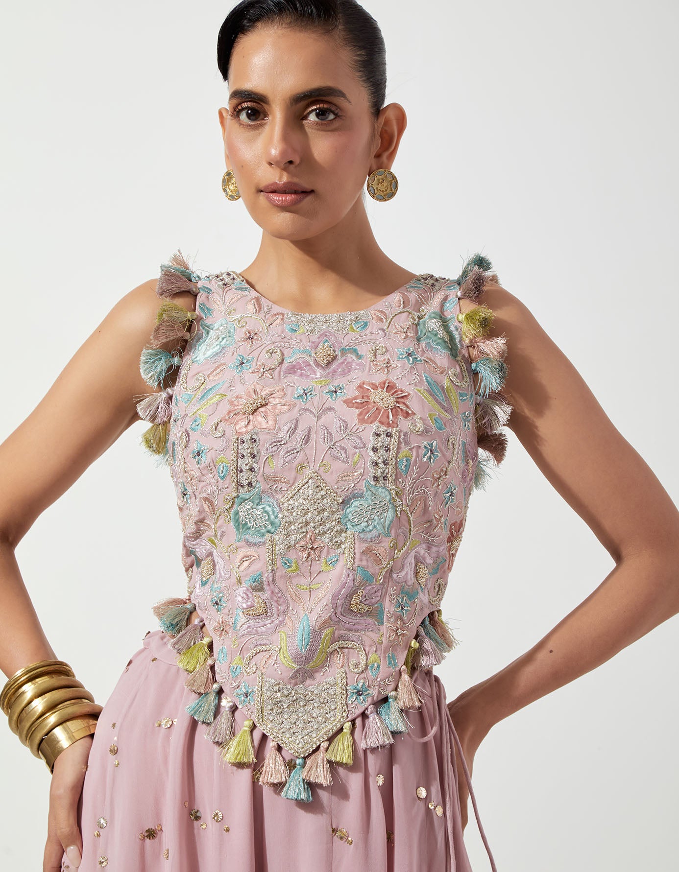 Lilac Georgette Embroidered Choli And Sharara