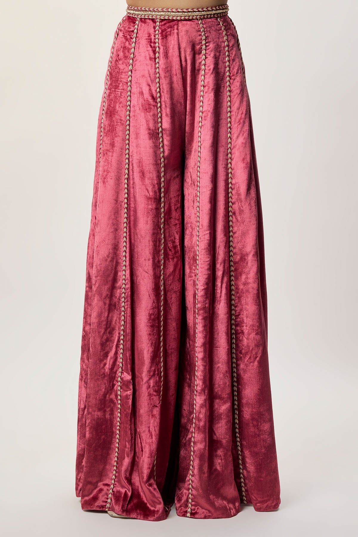 Yasmin Cranberry Georgette Embroidered Choli & Velvet Sharara