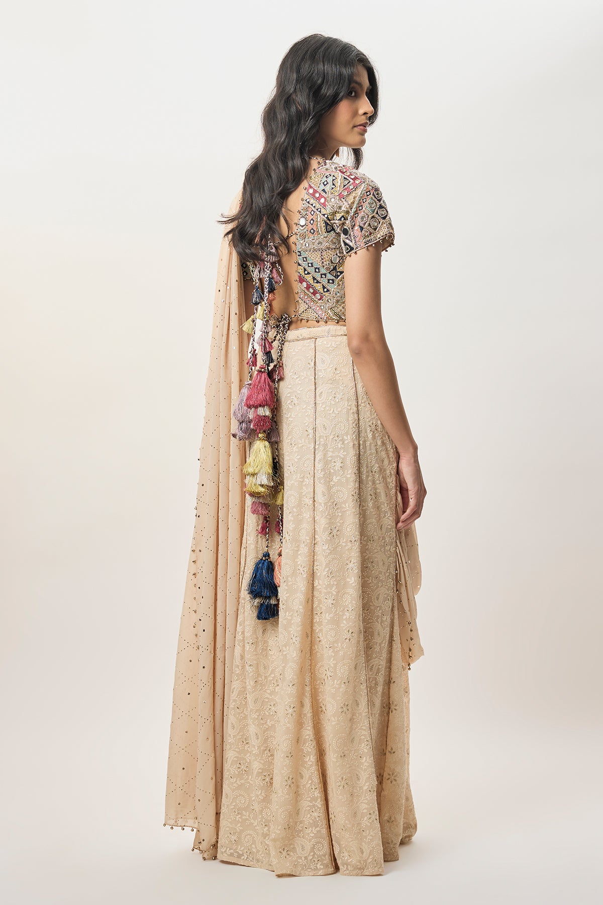 Hooria Stone Georgette Embroidered Choli And Lucknowi Sharara With Attached Pallu