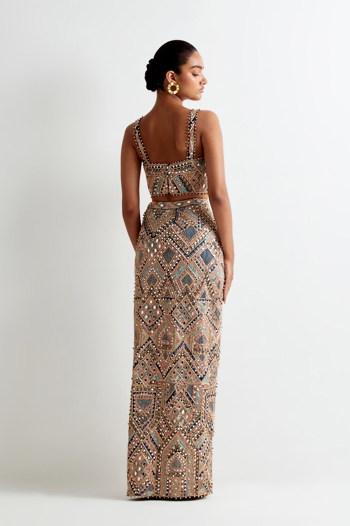 Navy Blue Georgette Embroidered Choli And Straight Fit Skirt