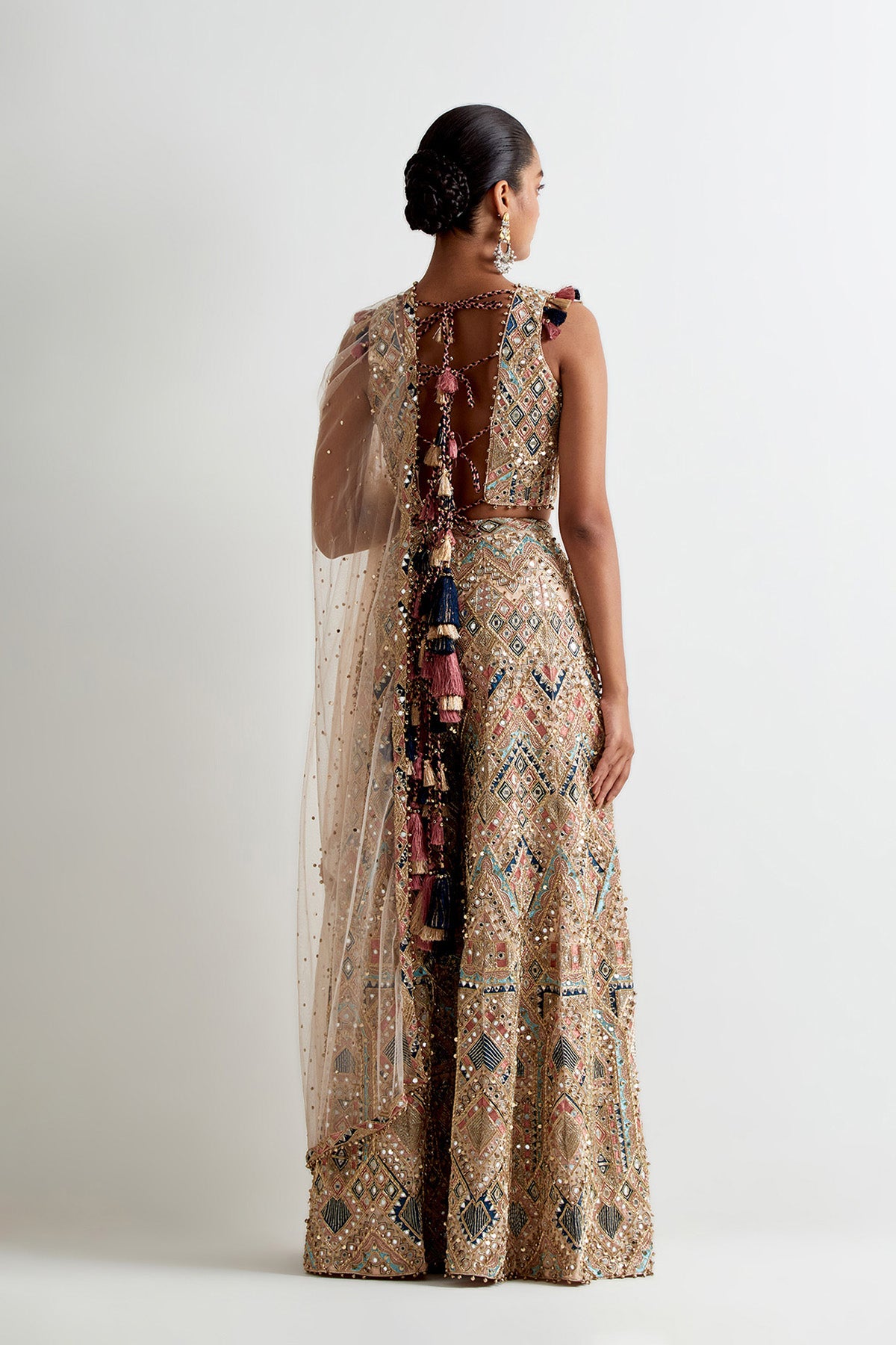 Stone Georgette Embroidered Choli And Sharara With Mukaish Net Embroidered Dupatta