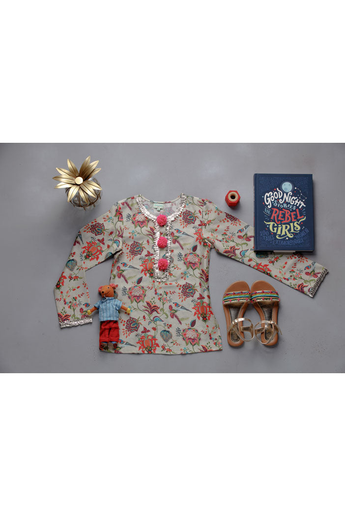 Khaki Chidiya Print Tunic
