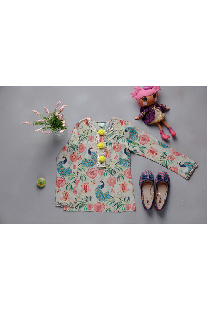 Khaki Anar Aur Mor Print Tunic