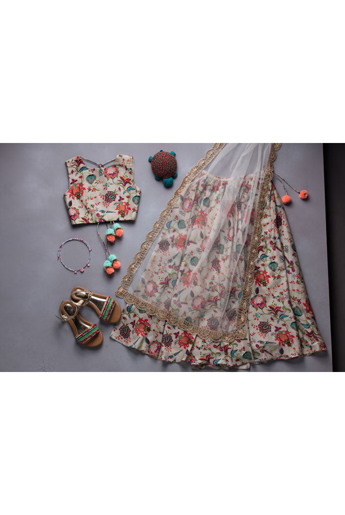 Khaki Chidiya Print Lehenga Set
