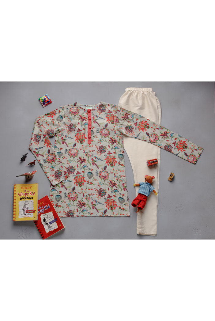 Khaki Chidiya Print Kurta Set