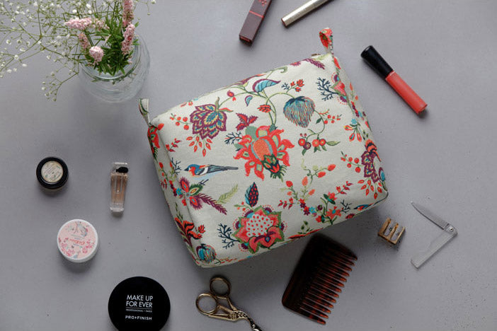 Khaki Chidiya Print Medium Sized Vanity Kit