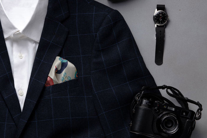 PS Men Khaki Anaar Aur Mor Print Pocket Square