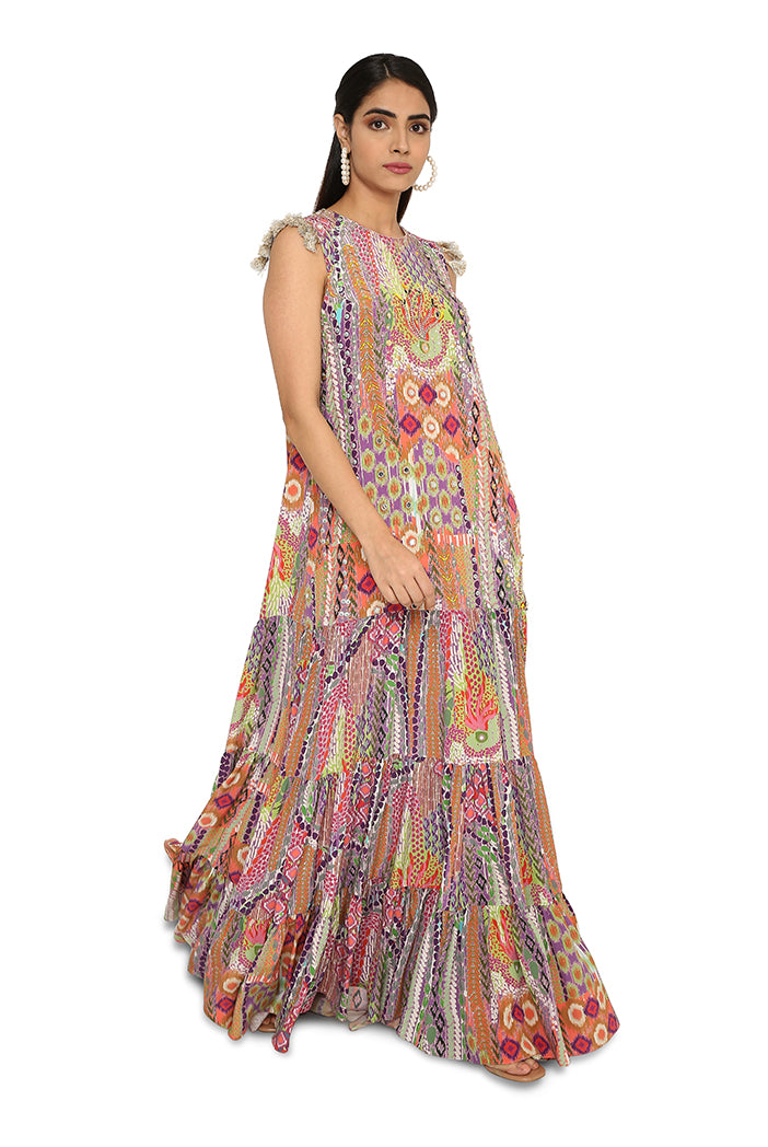 Alyan African Print Embroidered Crepe Dress