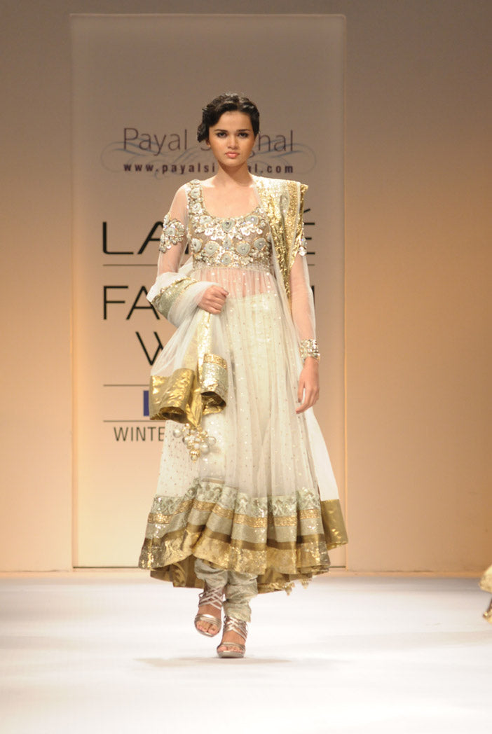 Off White Mukaish Kurta with Sea Green Pants