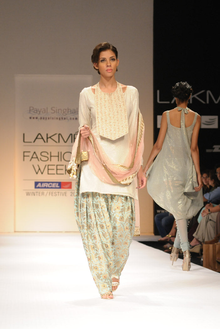Grey Mukaish Cowl Kurta with churidar