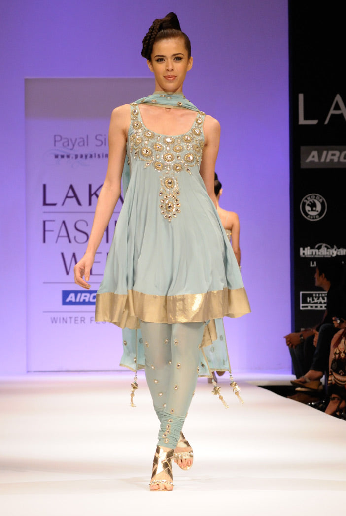 Amara Powder Blue Crepe Short Anarkali with Soft Net Churidar and Georgette Dupatta
