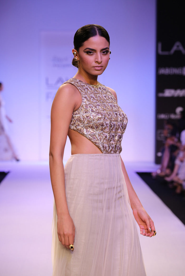 Jezmine Gold Tulle Panelled with Black Tiangle Hem Gown