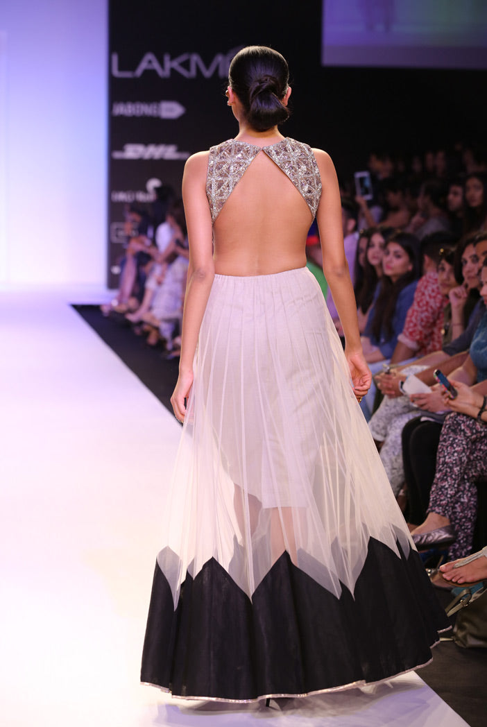 Jezmine Gold Tulle Panelled with Black Tiangle Hem Gown