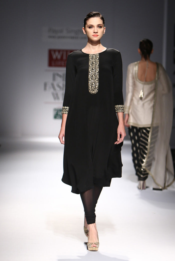 Taranum Black Crepe Cowl Kurta with Soft Net Churidar