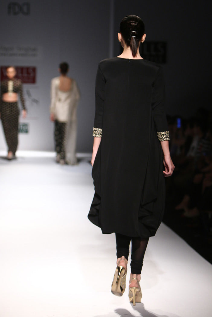 Taranum Black Crepe Cowl Kurta with Soft Net Churidar