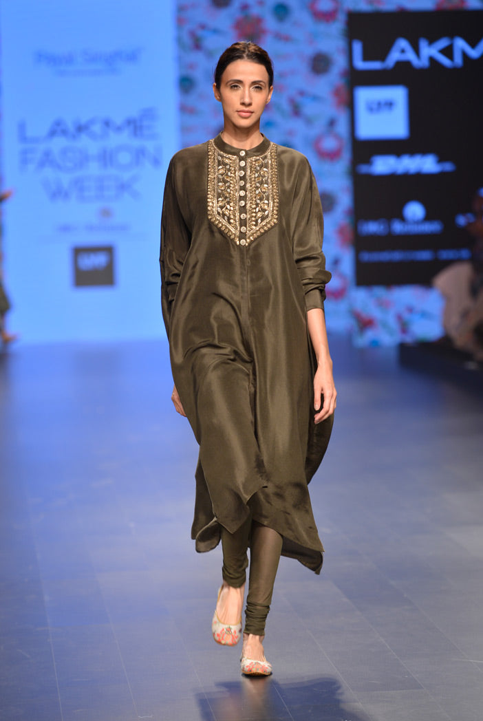 Raeesa Moss Green Silk Kurta with Soft Net Churidar
