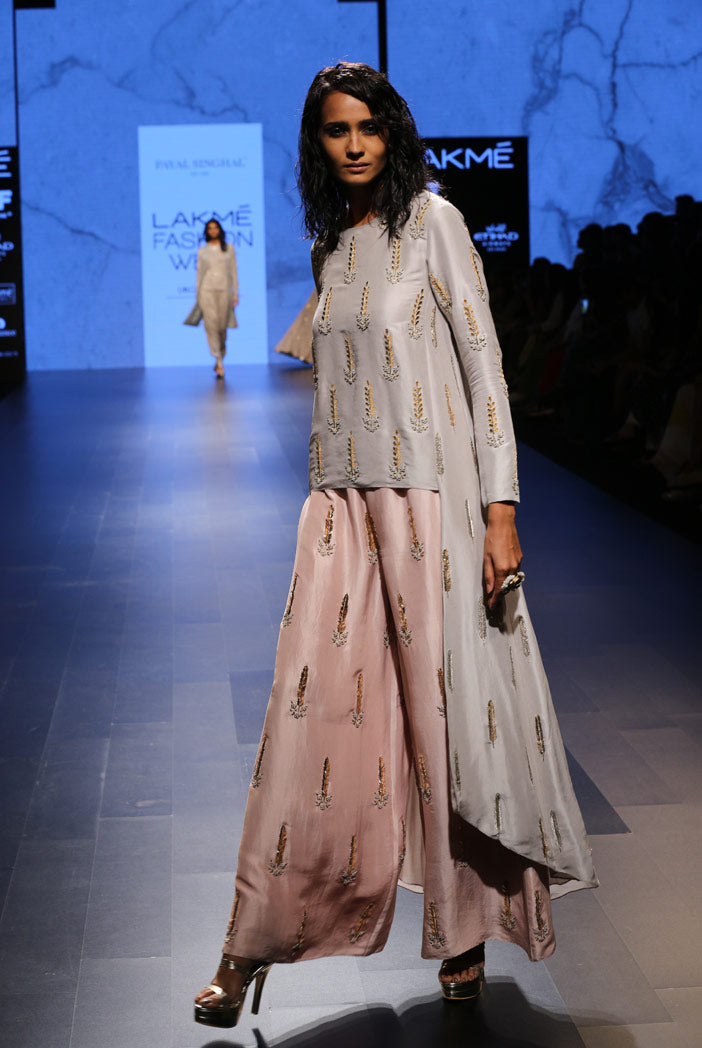 Iran Dove Grey Silk Kurta with Blush Silk Palazzo