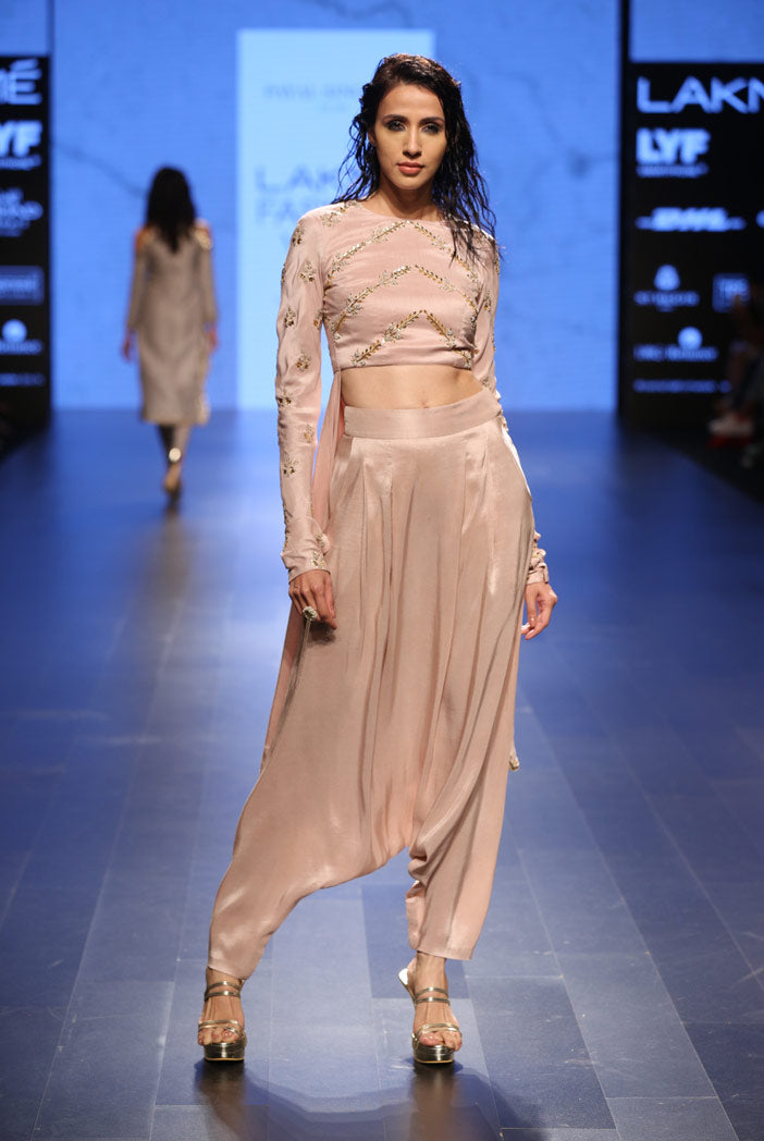 Sara Blush Silk Cropped Anakali with Low Crotch Pant