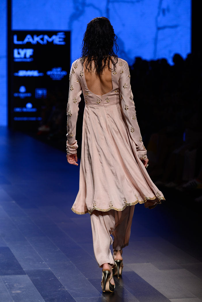 Sara Blush Silk Cropped Anakali with Low Crotch Pant