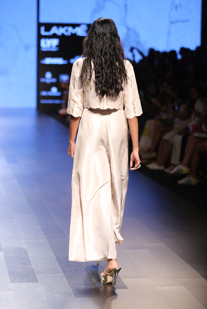 Suraya Stone Silk Crop Top with Overlay Pant