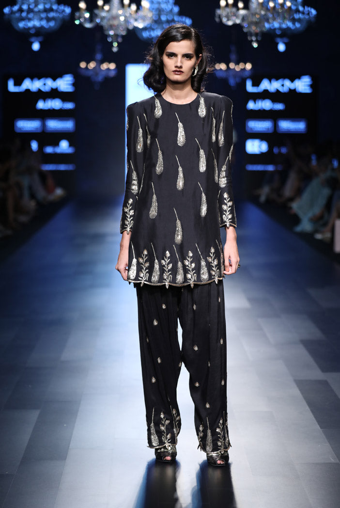 Dina Black Silk Kurta with Salwar