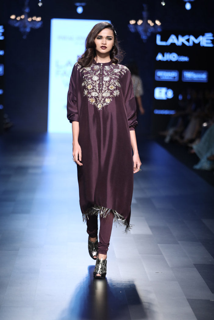 Frieda Purple Silk Oversized Kurta with Soft Net Churidar