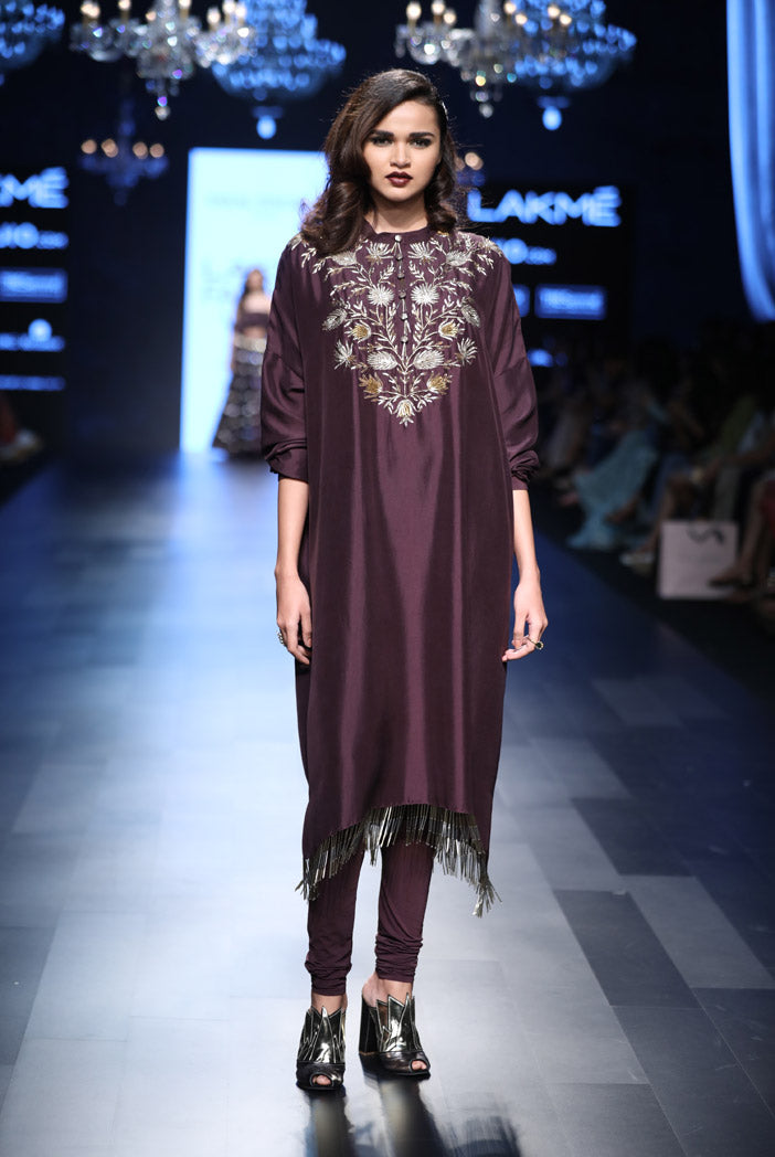 Frieda Purple Silk Oversized Kurta with Soft Net Churidar