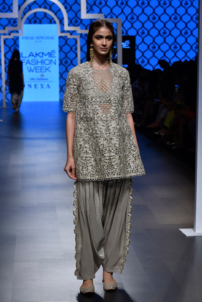 Heba Grey Silk Bustier and Salwar with Overlay Kurta