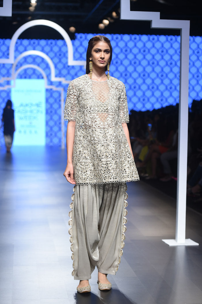 Heba Grey Silk Bustier and Salwar with Overlay Kurta