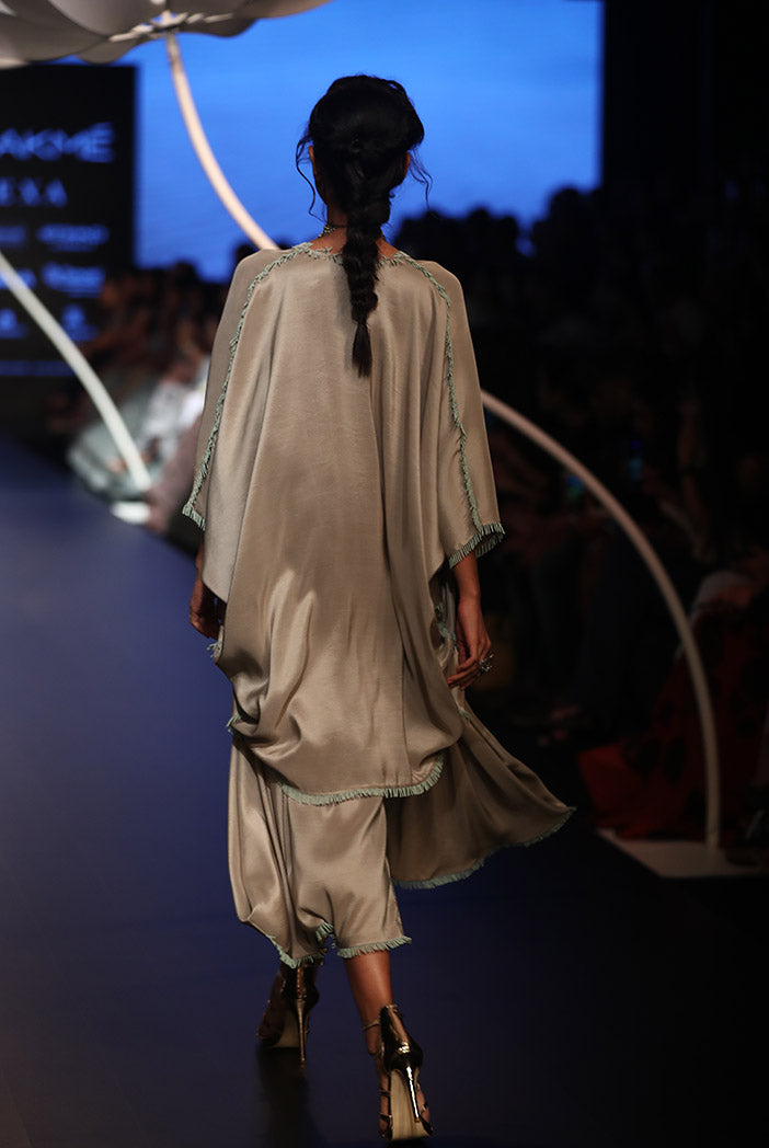 Seyda Grey Silk Kaftan Top with Cowl Pant