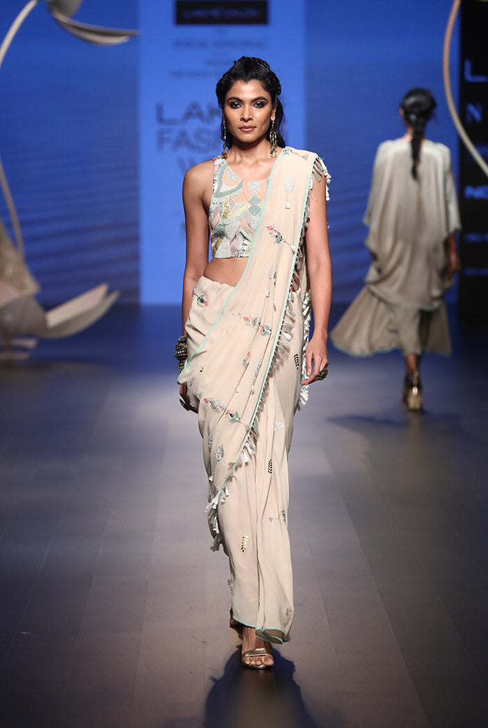 Nebia Stone Crepe Choli with Georgette Saree