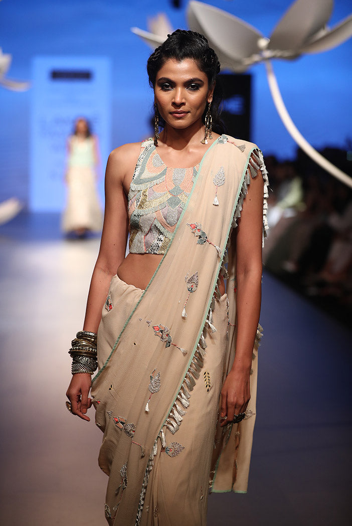 Nebia Stone Crepe Choli with Georgette Saree