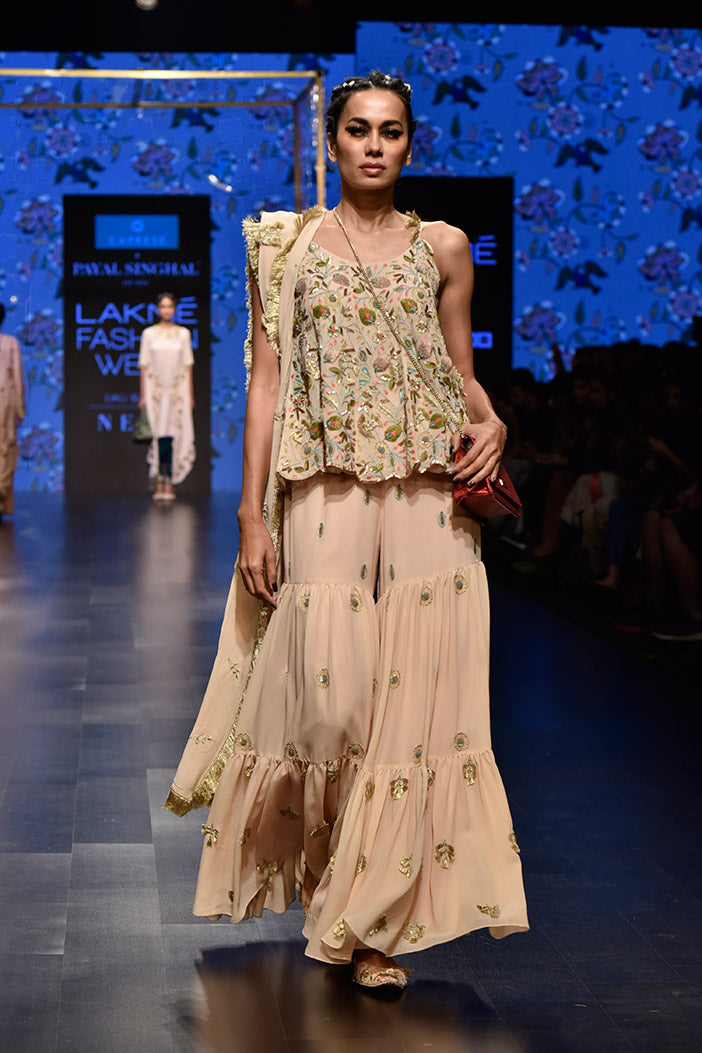 Banu Blush Georgette Short Anarkali with Sharara and Dupatta