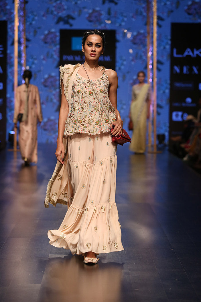 Banu Blush Georgette Short Anarkali with Sharara and Dupatta