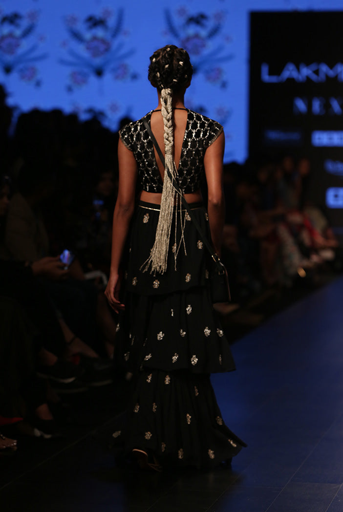 Nasiba Black Velvet Choli with Georgette Layered Sharara