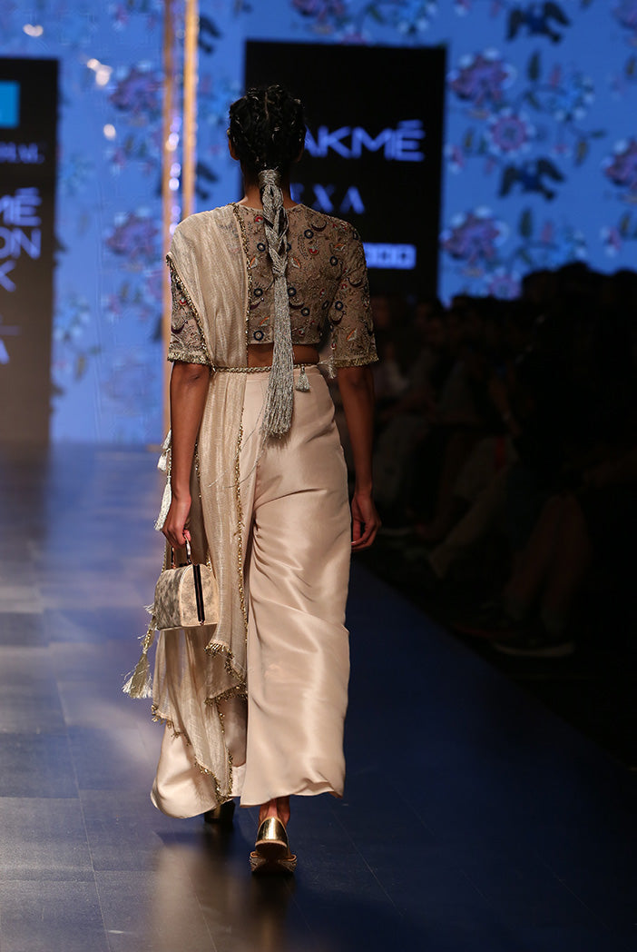 Gulbanu Stone Organza Choli with Silk Skirt Palazzo and Chanderi Stripe Dupatta