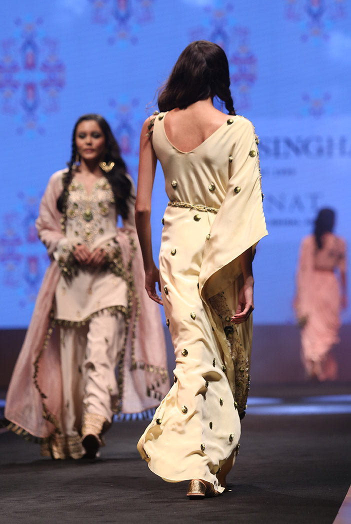 Jihan Pale Yellow Crepe Kaftan