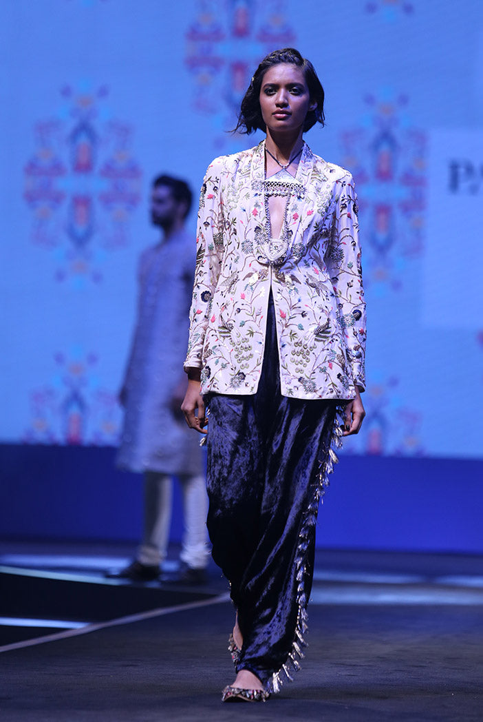 Atilla Stone Crepe Jacket with Navy Blue Low Crotch Pant