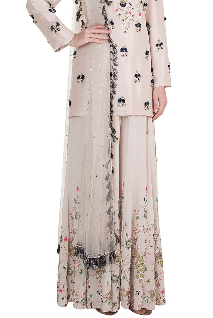 Izel Stone Silk High-Low Kurta with Sharara