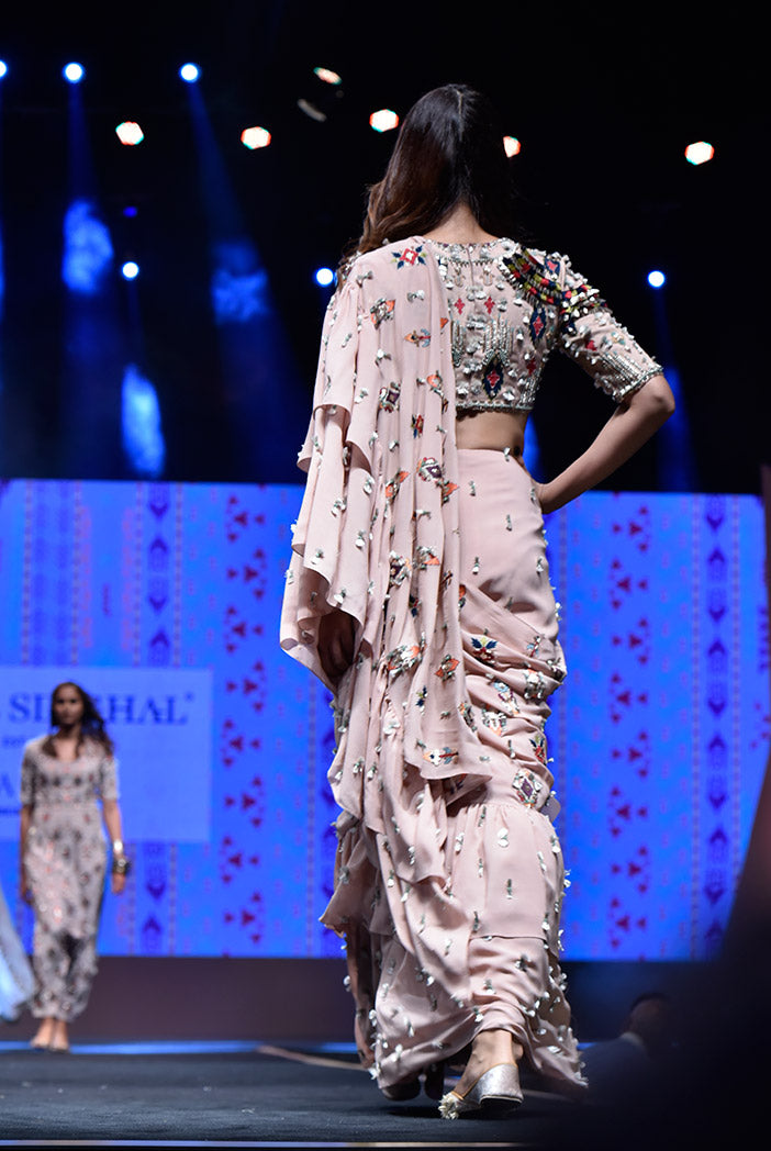 Zila Rose Pink Georgette Choli with Friil Saree