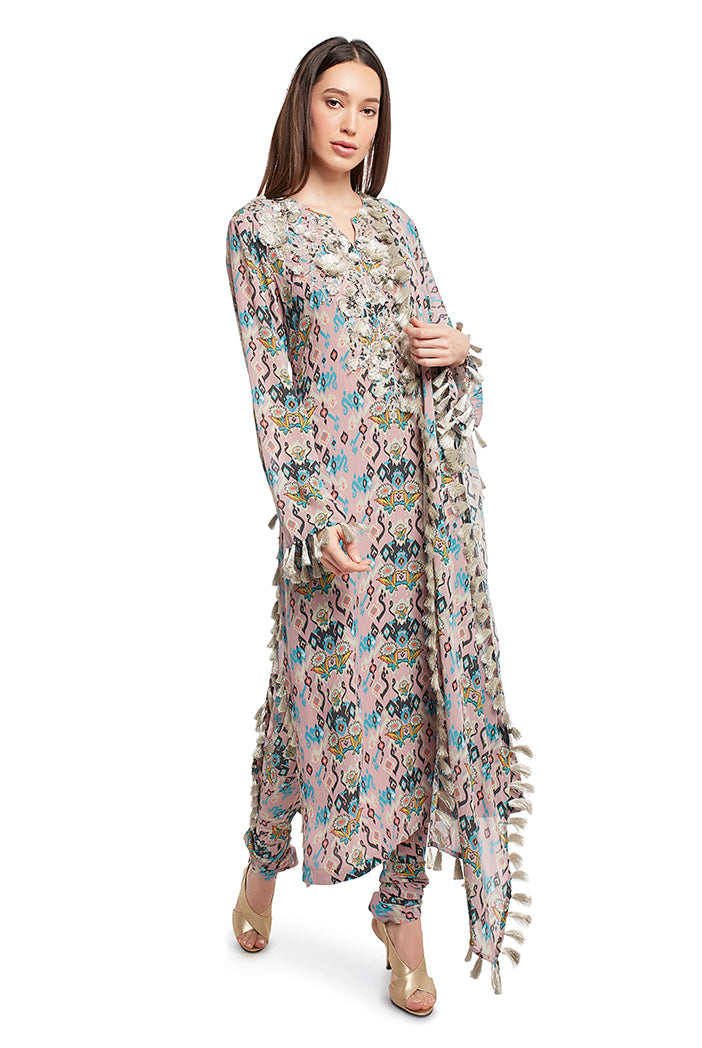 Pink Colour Printed Georgette Kurta with Churidar and Dupatta