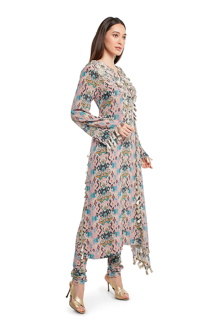 Pink Colour Printed Georgette Kurta with Churidar and Dupatta