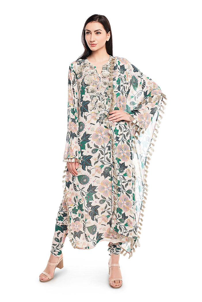 White Printed Georgette Kurat with Churidar and Dupatta