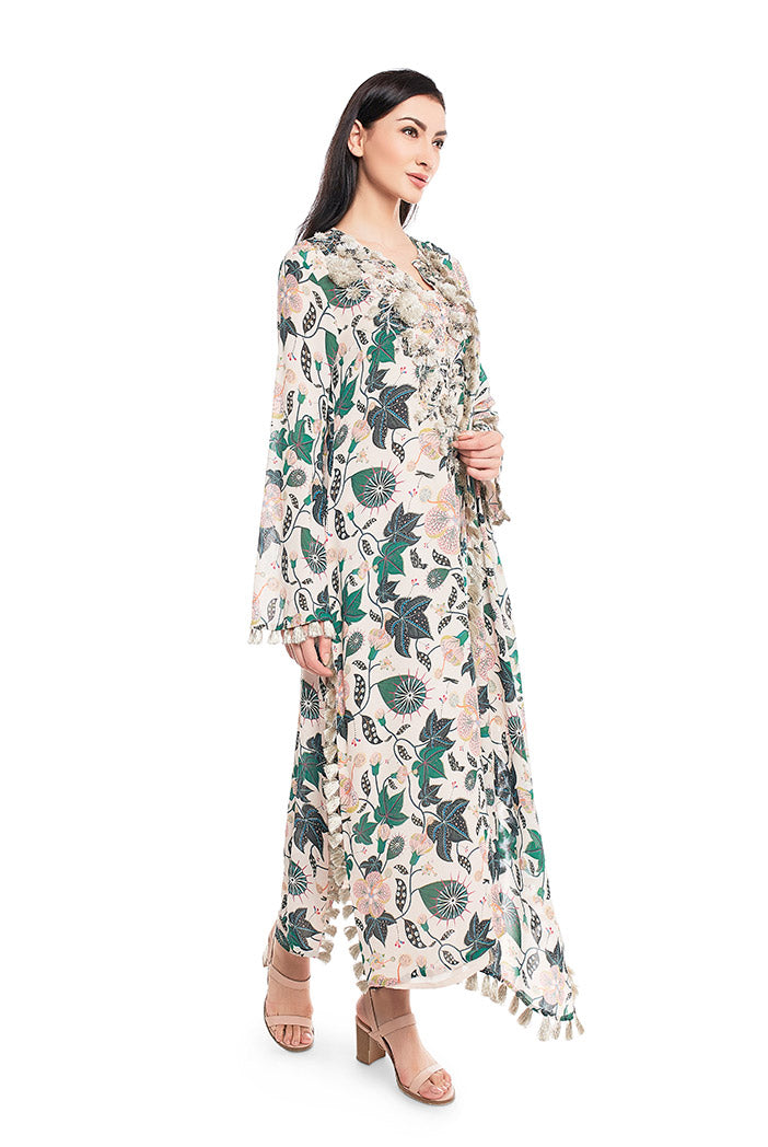 White Printed Georgette Kurat with Churidar and Dupatta