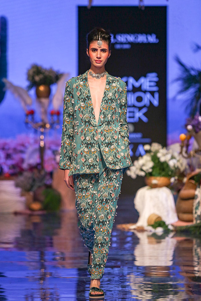 Selma Blue Printed Georgette Jacket and Pant