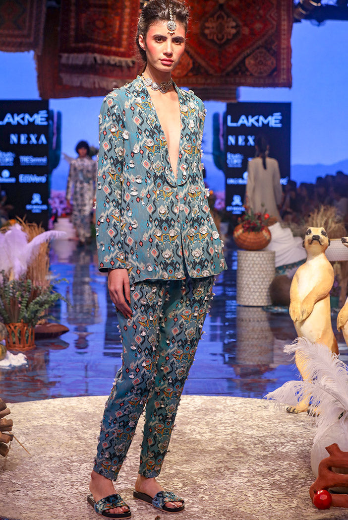 Selma Blue Printed Georgette Jacket and Pant