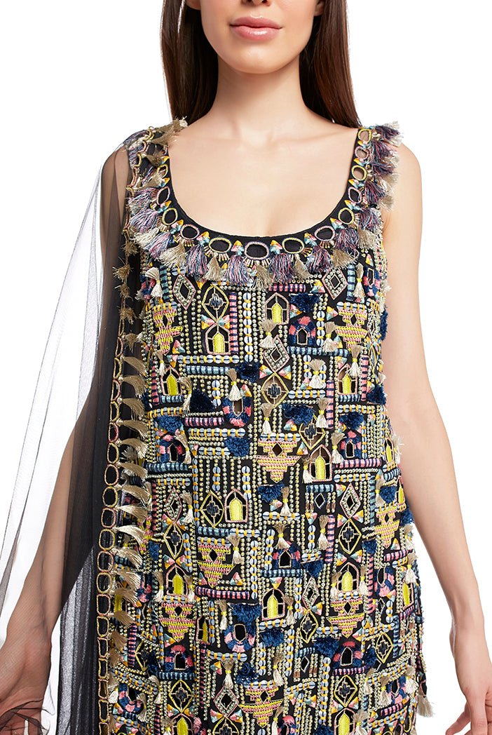 Ida Stone Georgette Kurta with Sharara and Net Dupatta
