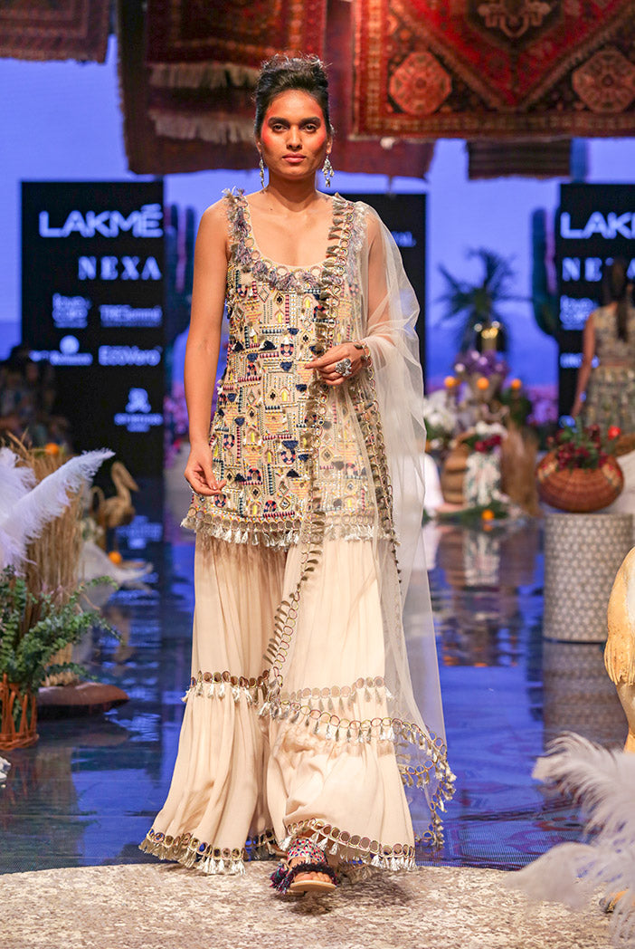 Ida Black Georgette Kurta with Sharara and Net Dupatta
