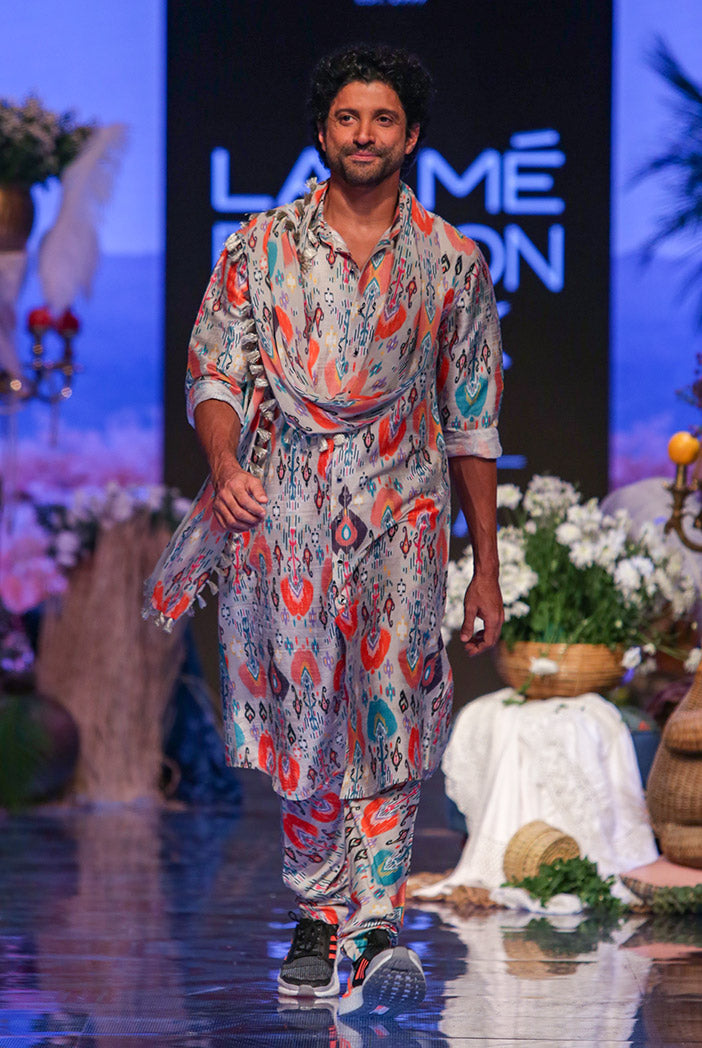 Farhan Stone printed Dupion Silk Kurta and Churidar with Georgette Dupatta